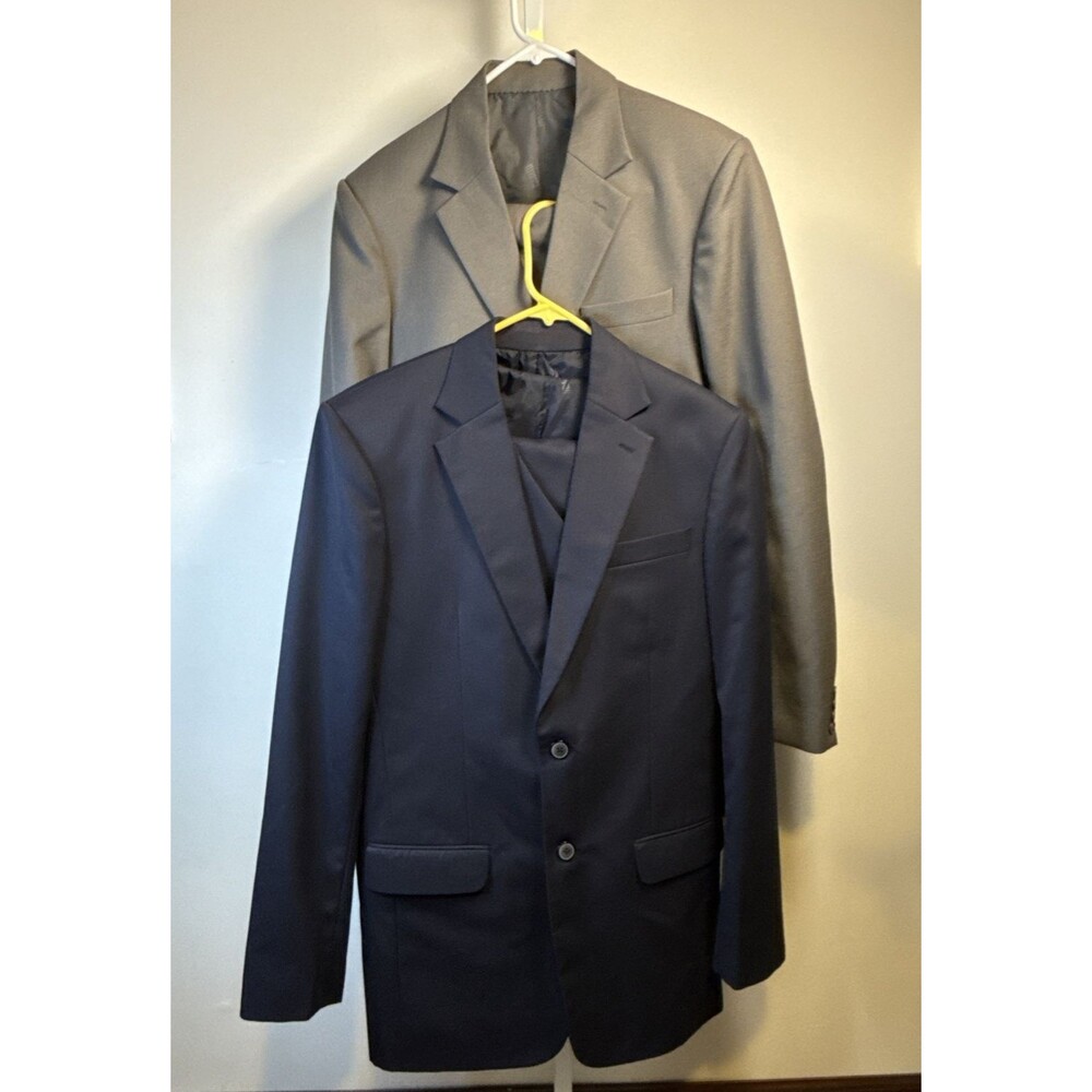 Mens Suits 2 Gray & Navy BOSS Lining 2 Button Pleated Pants Cuffed Lot 2 Custom